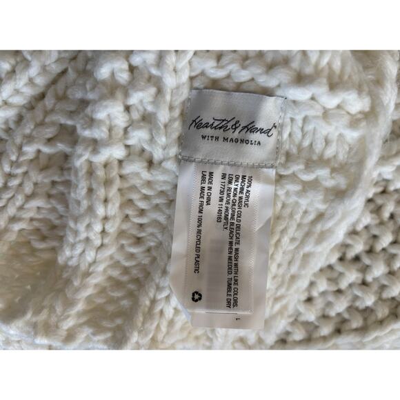 Hearth Hand with Magnolia Cream Bordered Throw Blanket 50x60 Chunky Cable Knit - Picture 2 of 9